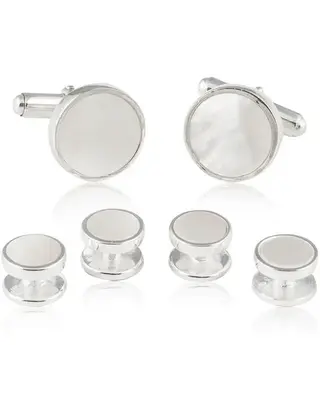 Mother of Pearl Sterling Silver 925 Tuxedo Cufflinks & Studs Formal Set