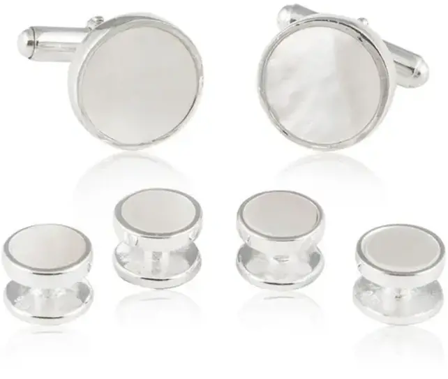 Mother of Pearl Sterling Silver 925 Tuxedo Cufflinks & Studs Formal Set