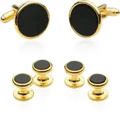 Tuxedo Cufflinks and Studs - Black Onyx with Gold Tone