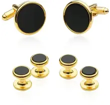Tuxedo Cufflinks and Studs - Black Onyx with Gold Tone
