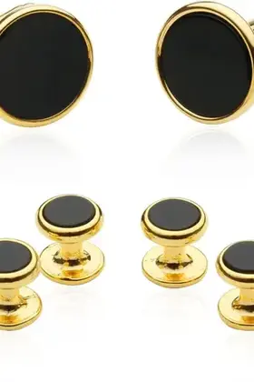 Tuxedo Cufflinks and Studs - Black Onyx with Gold Tone