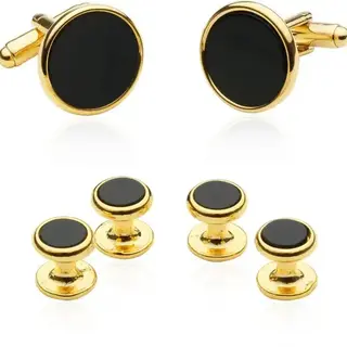Tuxedo Cufflinks and Studs - Black Onyx with Gold Tone