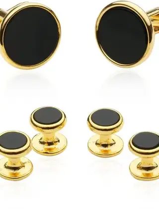 Tuxedo Cufflinks and Studs - Black Onyx with Gold Tone