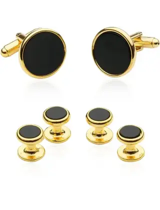 Tuxedo Cufflinks and Studs - Black Onyx with Gold Tone