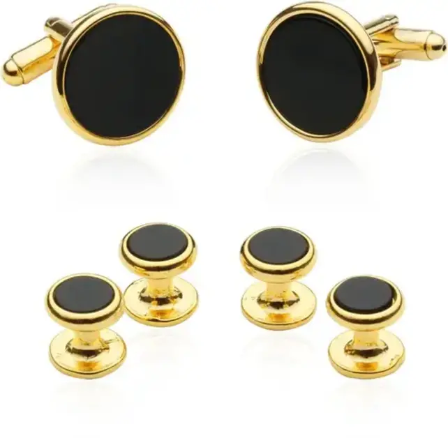 Tuxedo Cufflinks and Studs - Black Onyx with Gold Tone