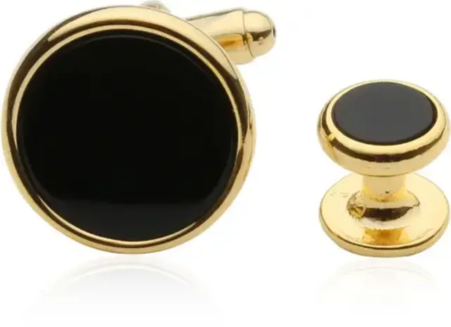 Tuxedo Cufflinks and Studs - Black Onyx with Gold Tone
