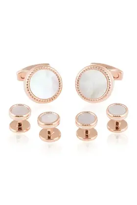 Rose Gold Mother of Pearl Cufflinks and Studs
