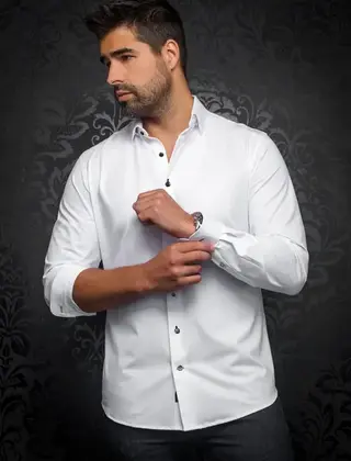 Au Noir Alexander Stretch Solid Dress Shirt - White