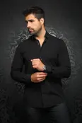 Au Noir Alexander Stretch Solid Dress Shirt - Black