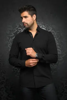 Au Noir Alexander Stretch Solid Dress Shirt - Black