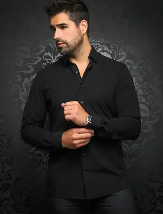 Au Noir Alexander Stretch Solid Dress Shirt - Black