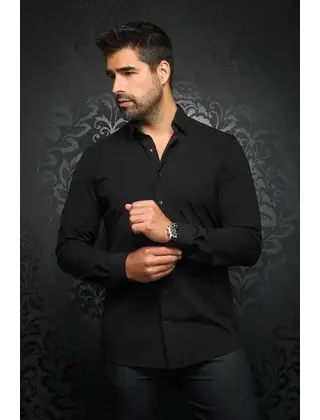 Au Noir Alexander Stretch Solid Dress Shirt - Black