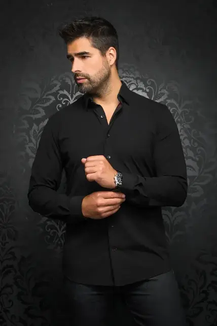 Au Noir Alexander Stretch Solid Dress Shirt - Black
