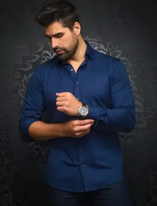 Au Noir Alexander Stretch Solid Dress Shirt - Navy