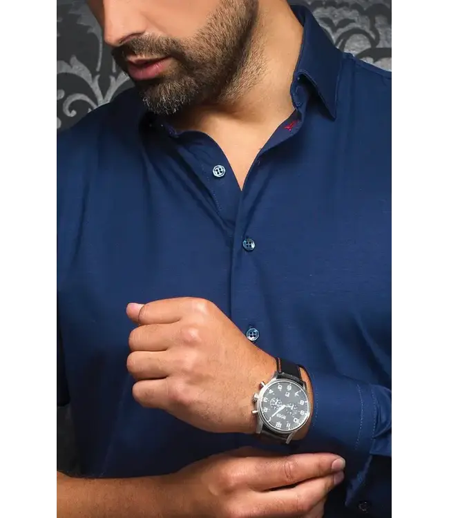 Au Noir Au Noir Alexander Stretch Solid Dress Shirt - Navy