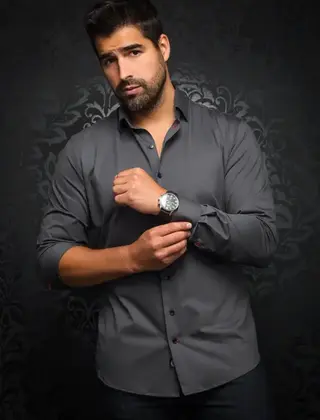Au Noir Alexander Stretch Solid Dress Shirt - Dark Grey