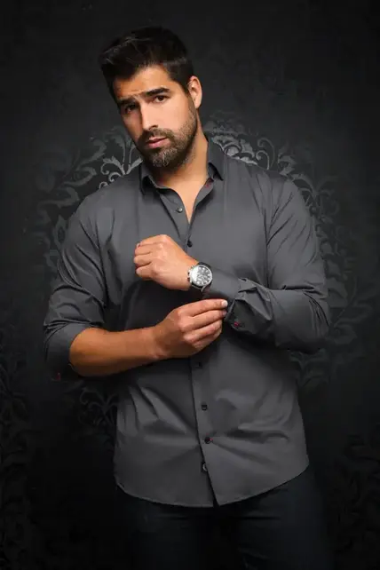 Au Noir Alexander Stretch Solid Dress Shirt - Dark Grey