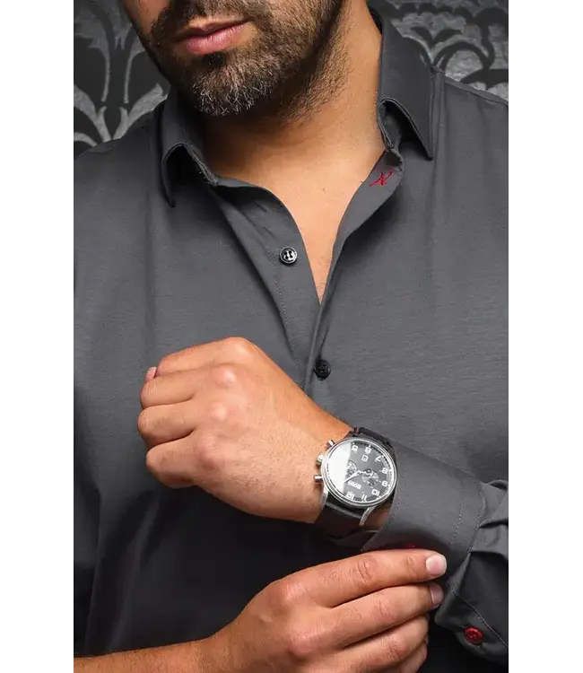 Au Noir Au Noir Alexander Stretch Solid Dress Shirt - Dark Grey