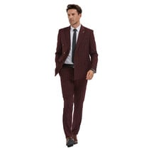 Tazzio Double Breasted Pinstripe Suit - 2 Piece - Burgundy