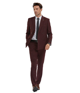 Tazzio Tazzio Double Breasted Pinstripe Suit - 2 Piece - Burgundy
