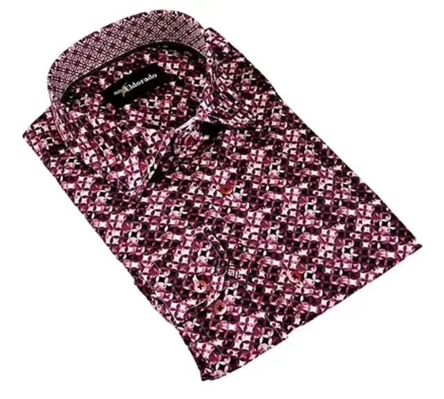 Eldorado Cotton Pattern Stretch Dress Shirt - Wine
