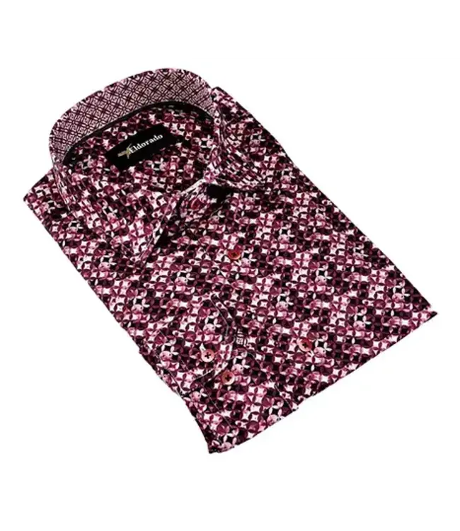 Eldorado Cotton Pattern Stretch Dress Shirt - Wine