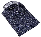 Eldorado Cotton Pattern Stretch Dress Shirt - Navy