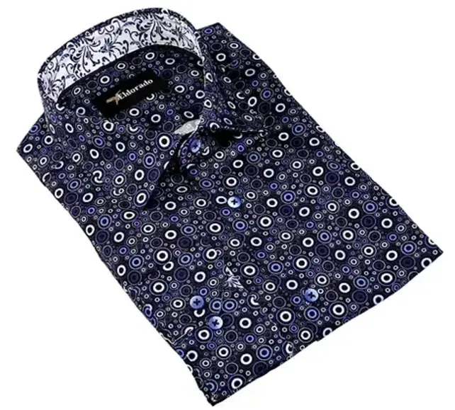 Eldorado Cotton Pattern Stretch Dress Shirt - Navy