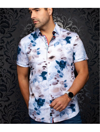 Au Noir Giverny Short Sleeve Stretch Dress Shirt - Stone