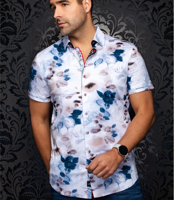 Au Noir Giverny Short Sleeve Stretch Dress Shirt - Stone