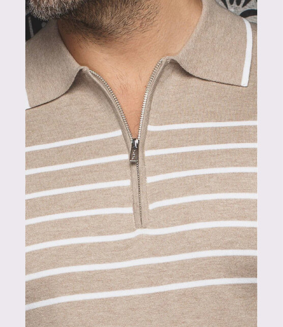 Au Noir Oban Knitted Polo  - Stone