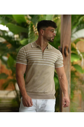 Au Noir Oban Knitted Polo  - Stone