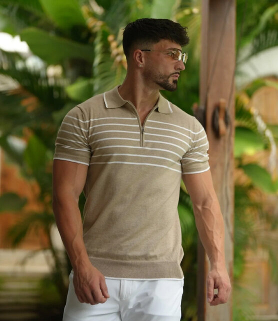 Au Noir Oban Knitted Polo  - Stone