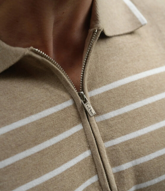 Au Noir Oban Knitted Polo  - Stone