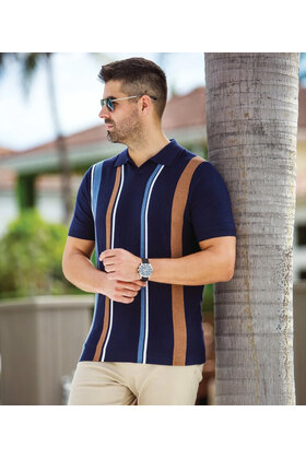 Au Noir Avery Knitted Polo  - Navy