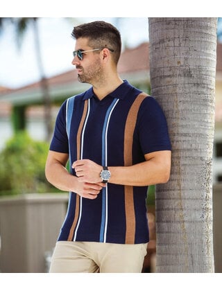 Au Noir Avery Knitted Polo  - Navy