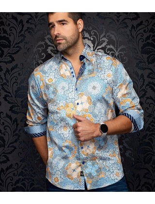 Au Noir Ashar Cotton Stretch Dress Shirt - Cobalt