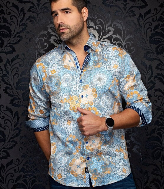 Au Noir Ashar Cotton Stretch Dress Shirt - Cobalt