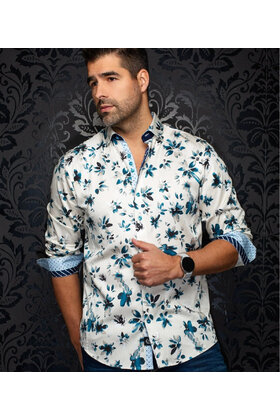 Au Noir Amaro Stretch Pattern Dress Shirt - Beige
