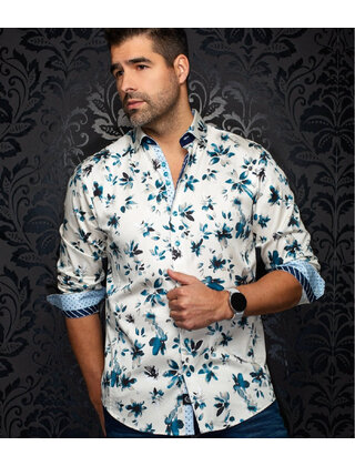 Au Noir Amaro Stretch Pattern Dress Shirt - Beige