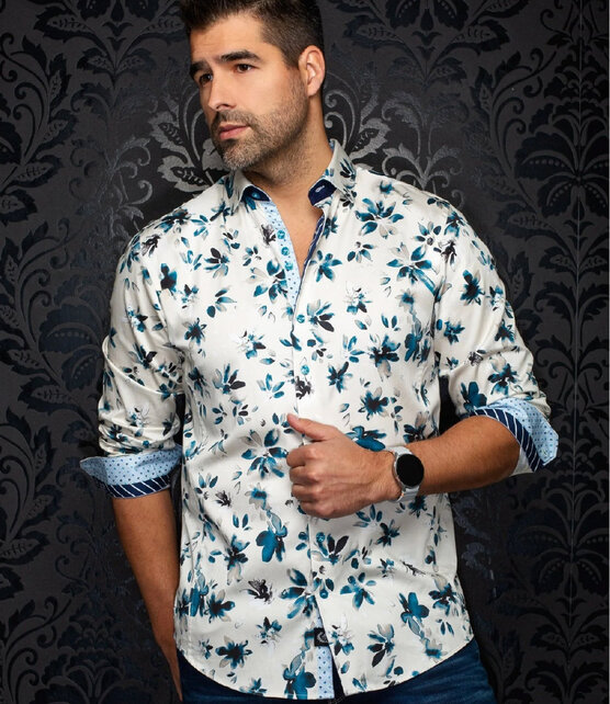 Au Noir Amaro Stretch Pattern Dress Shirt - Beige