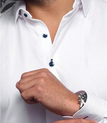 Au Noir Alexander Stretch Solid Dress Shirt - White/Navy Buttons