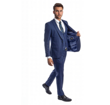 Tazzio - 1 Button Plaid Peak Lapel 3Pc Suit - Blue