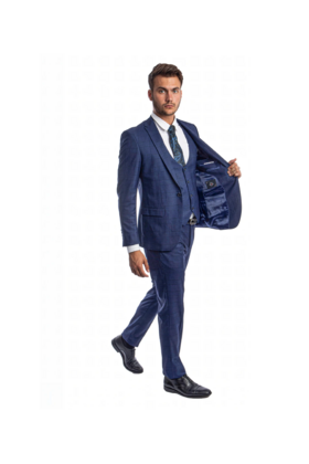 Tazzio - 1 Button Plaid Peak Lapel 3Pc Suit - Blue
