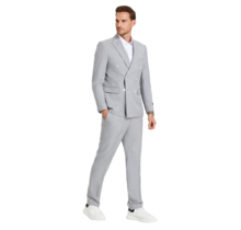 Tazzio Double Breasted Pinstripe Suit - 3 Piece - Light Grey