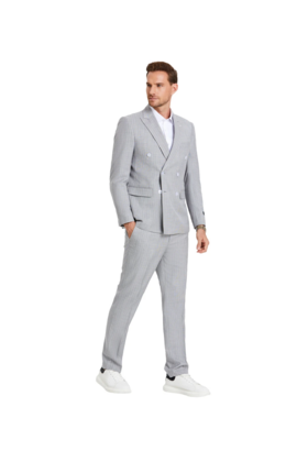 Tazzio Double Breasted Pinstripe Suit - 3 Piece - Light Grey