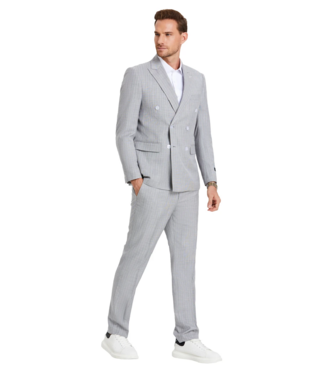 Tazzio Tazzio Double Breasted Pinstripe Suit - 3 Piece - Light Grey