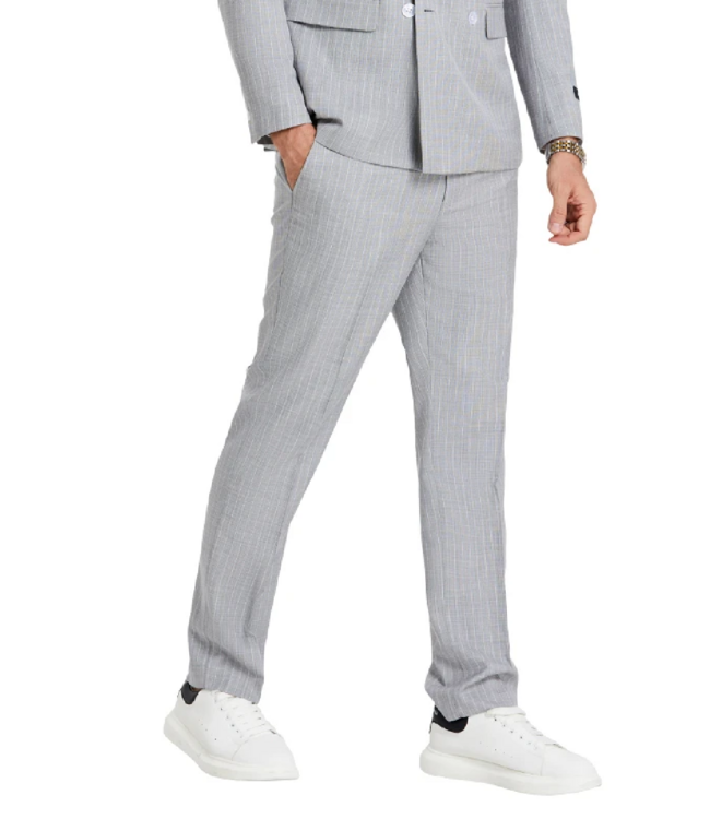 Tazzio Tazzio Double Breasted Pinstripe Suit - 3 Piece - Light Grey