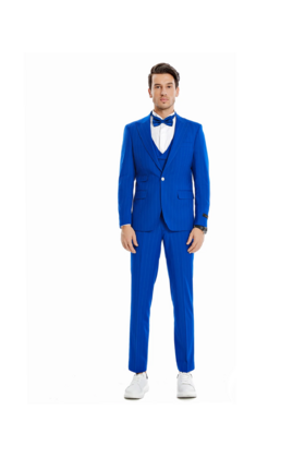 Tazzio 1 Button Pinstripe Suit - 3 Piece - Royal Blue