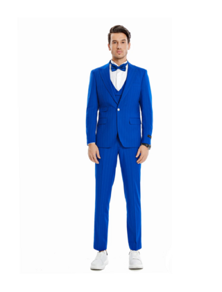 Tazzio 1 Button Pinstripe Suit - 3 Piece - Royal Blue